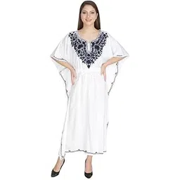 ukal Women's Rayon V-Neck Kaftan Dress Ethnic Plus Size Loose Kimono Maxi Dress-picture-44