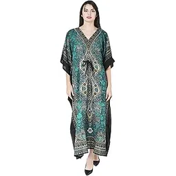 ukal Women's Viscose Printed Maxi Night Gown(Kaftans_Green_Free Size)-picture-23