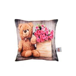 Ultra Brown & Pink Charming Teddy Bear & Rose Print Cushion Plush Soft Toy-picture-38