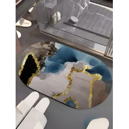 UMAI Brown & Teal-Blue 240 GSM Printed Anti-Skid Oval Bath Mat-picture-15