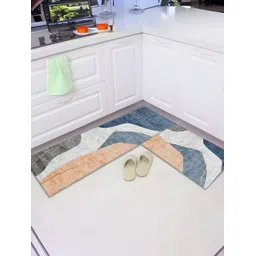 UMAI Grey & Blue 2 Pieces Geometric Printed Anti-Skid Door Mat Runner-picture-13