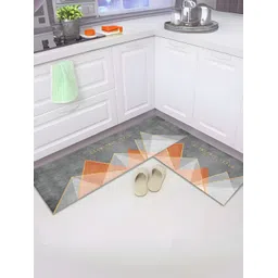 UMAI Grey & Brown 2 Pieces Geometric Printed Anti Skid Kitchen Runners-picture-12