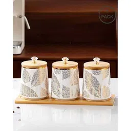 umai Set of 3 Leaf Print Ceramic Jars with Lids-picture-14