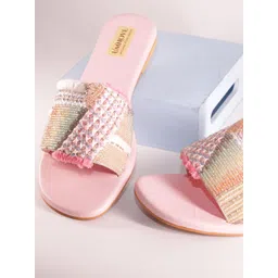 UMNOVE Women Embellished Party Open Toe Flats with Embroidered-picture-16