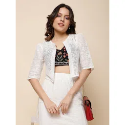 UnaOne Geometric Embroidered Cotton Lace Open Front Shrug-picture-37