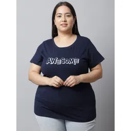 UnaOne Plus Size Typography Printed Slim Fit Pure Cotton T-Shirt-picture-34