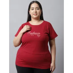 UnaOne Plus Size Women Typography Printed Pure Cotton Slim Fit T-shirt-picture-24