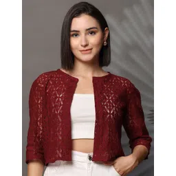 UnaOne Self Design Embroidered Front Open Front Shrug-picture-10