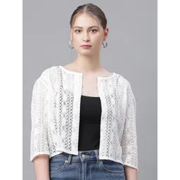 UnaOne Self Design Open Front Pure Cotton Crop Shrug-picture-31