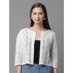 UnaOne Self Design Open Front Pure Cotton Lace Shrug-picture-31