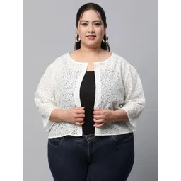 unaone Women Jacket Style 3/4th Sleeve White Shrug-picture-13