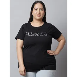 UnaOne Women Plus Size Black Typography Printed Pure Cotton Slim Fit T-shirt-picture-26