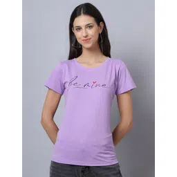 UnaOne Women Plus Size Lavender Typography Printed Slim Fit Cotton T-shirt-picture-34