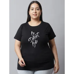 UnaOne Women Plus Size Typography Printed Slim Fit Pure Cotton T-shirt-picture-35