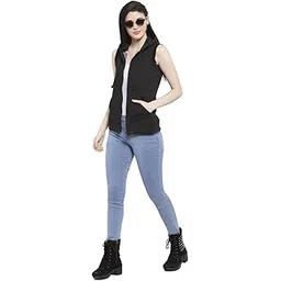 unaone Women Solid Cotton Fleece Front Zipper Sleeveless Plus Size Hooded Sweatshirt with Front Pockets Ideal for Winter, Gym, Running, Cycling, Evening Casuals-picture-11