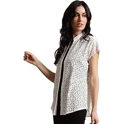 unaone Women White Self Design Textured Cotton Collared Open Front Casual Outwear Shrug Jacket-picture-54