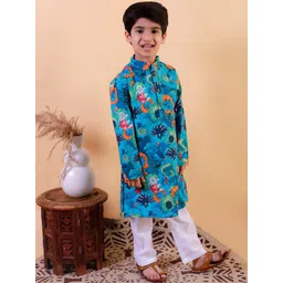 UNBIND Boys Ethnic Motifs Printed Regular Pure Cotton Kurta with Pyjamas-picture-30