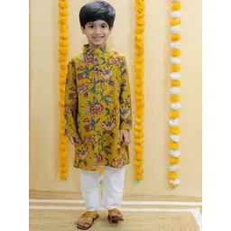 UNBIND Boys Floral Printed Regular Pure Cotton Kurta with Pyjamas-picture-24