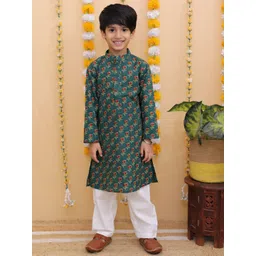 UNBIND Boys Floral Printed Regular Pure Cotton Kurta with Pyjamas-picture-19