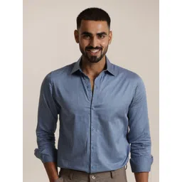 Uncluttered Closet Men Standard Slim Fit Solid Spread Collar Satin Formal Shirt-picture-37