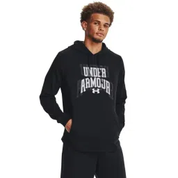 Under Armour Black Cotton Loose Fit Logo Printed Hooded Sweatshirt-picture-10