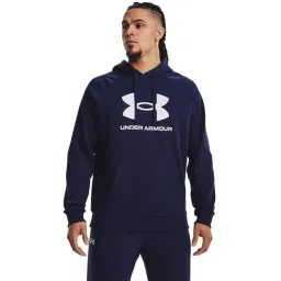 Under Armour Blue Cotton Loose Fit Logo Printed Hooded Sweatshirt-picture-27