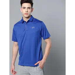 UNDER ARMOUR Men Blue Self-Striped Tech Polo T-shirt-picture-11