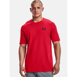 UNDER ARMOUR Men Red UA Sports Style LC SS Brand Logo Printed T-shirt-picture-30