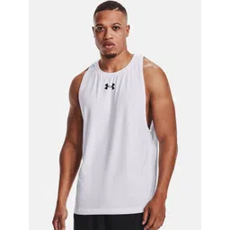 UNDER ARMOUR Men White & Black Brand Logo Printed Sleeveless T-shirt-picture-17