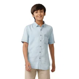 Under Fourteen Only Boys Blue Cotton Solid Shirt-picture-20
