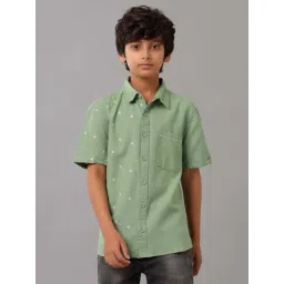 Under Fourteen Only Boys Green Cotton Printed Shirt-picture-44