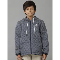 UNDER FOURTEEN ONLY Boys Hooded Geometric Printed Cotton Casual Quilted Jacket-picture-36