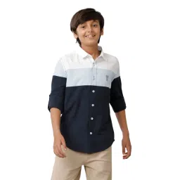 Under Fourteen Only Boys Navy Cotton Color Block Shirt-picture-32