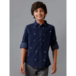 Under Fourteen Only Boys Navy Cotton Embroidered Shirt-picture-23