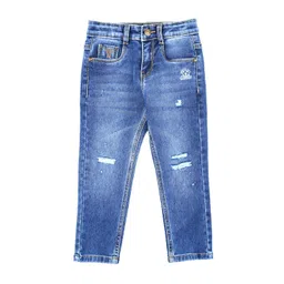 UNDER FOURTEEN ONLY Boys Slim Fit Mid-Rise Mildly Distressed Light Fade Cotton Jeans-picture-27