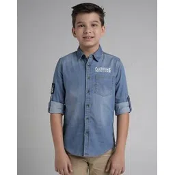 under fourteen only Boys Typographic Print Regular Fit Cotton Shirt-picture-14