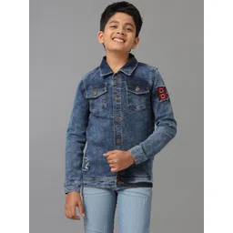 UNDER FOURTEEN ONLY Boys Washed Cotton Crop Denim Jacket with Patchwork-picture-19