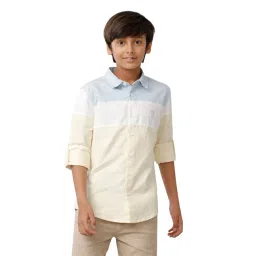 Under Fourteen Only Boys Yellow Cotton Color Block Shirt-picture-29
