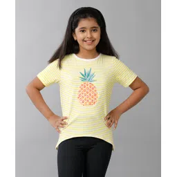 Under Fourteen Only Cotton Pineapple Printed & Striped Tee - Yellow-picture-12