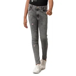 Under Fourteen Only Floral Embroidered Denim Jeans - Black-picture-22