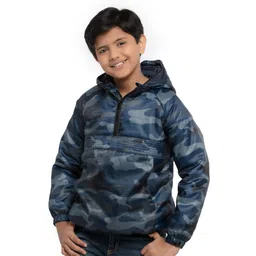 Under Fourteen Only Full Sleeves Camouflage Printed Light Winter Hooded Jacket - Blue Camouflage-picture-22