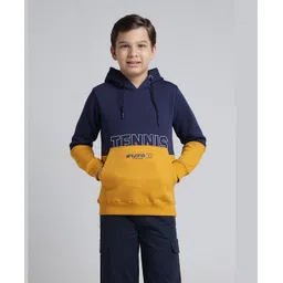 Under Fourteen Only Full Sleeves Colour Blocked Typography Printed Light Winter Hoodie - Yellow-picture-26