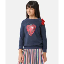 Under Fourteen Only Full Sleeves Ladybug Foil Printed Bow Applique Detailed Light Winter Sweatshirt - Navy Blue-picture-14