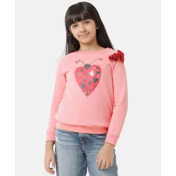 Under Fourteen Only Full Sleeves Ladybug Foil Printed Bow Applique Detailed Light Winter Sweatshirt - Pink-picture-10
