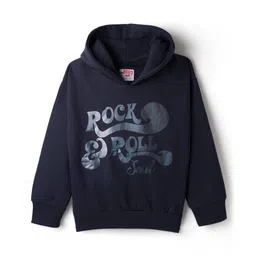 Under Fourteen Only Full Sleeves Rock & Roll Soul Text Printed Hooded Light Winter Sweatshirt - True Navy-picture-21