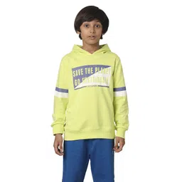 Under Fourteen Only Full Sleeves Save The Planet Text Printed Hooded Light Winter Sweatshirt - Yellow-picture-28