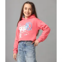 Under Fourteen Only Full Sleeves Skip Text Printed Light Winter Hooded Sweatshirt - Pink Lemonade-picture-32