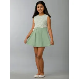 Under Fourteen Only Girls Green Polyester Self Mini Dress-picture-29