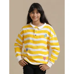 UNDER FOURTEEN ONLY Girls Striped Henley Neck Cotton T-shirt-image-11