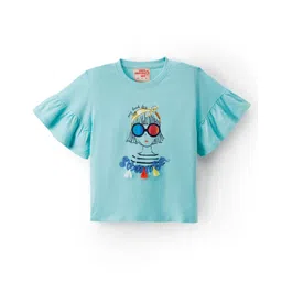Under Fourteen Only Half Frill Sleeves Cool Girl Printed Top - Blue-picture-10